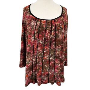 Susan Lawrence Shirt Top Womens Plus 1X Flowy Stretch Scoop Neck Colorful Blouse